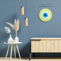 Minimalist Açık Sarı Nazar Boncuğu El Yapımı Ahşap Büyük Nazarlık