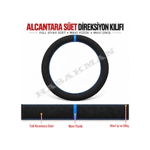 Kia Soul Dikme Direksiyon Kılıfı Full Alcantara Süet Mavi Yüzük Ve Mavi Dikiş 2014-2019 Siyah