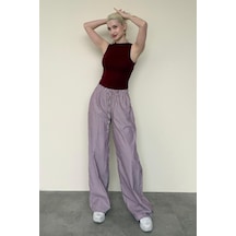 Madmext Bordo Beli Ayarlanabilir Bol Paça Dökümlü Çizgili Pantolon Mg2087 Bordo
