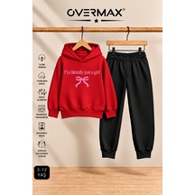Overmax Kız Çocuk Just A Girl Baskılı Kapüşonlu Eşofman Takımı- 3-12 Yaş Kırmızı Üst-siyah Alt - 922177909 Kırmızı Üst-siyah Alt