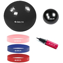 Delta 65 ve 25 cm Pilates Topu 3'lü Aerobik Yoga Bant Seti Pompa-Siyah