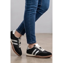 Asorti Unisex Siyah Süet Detaylı Retro Sneaker - Klasik Kauçuk Tabanlı Günlük Spor Ayakkabı