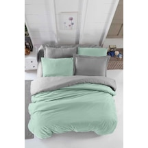 Çift Kişilik Lastikli Çarşaflı Nevresim Takımı Pamuklu Four Season Mint Gri Çok Renkli