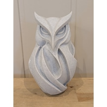 Mermer Renk Baykuş Figürü Hediyelik Doğal Modern Tasarım 14cm
