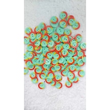 17mm 28 Boy Yeşil Üzeri Turuncu 2 Delikli Polyester Düğme 20 Adet