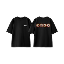 Thewert The Beatles Wallpaper Tasarım Sırt Baskılı Pamuk Siyah Oversize T-shirt