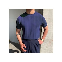 Cool Tarz Lacivert Erkek Yuvarlak Yaka Örme T-shirt Lacivert Lacivert