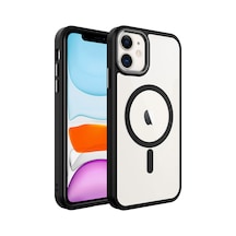 Zore İphone 11 Uyumlu Wireless Şarj Özellikli Ogaa Krom Magsafe Silikon Kılıf-siyah