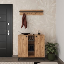 Albena 2 Kapaklı Ayakkabılık, Vestiyer, Portmanto, Askılık, 90 Cm , Atlantik Çam - Antrasit Atlantik Çam - Antrasit