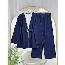 Lovie Moda Kadın Kemer Detaylı Kot Kimono Takım - Lacivert Lovie Moda Kadın Kemer Detaylı Kot Kimono Takım - Lacivert