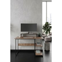 Vienna 2 Raflı Metal Ayak Çalışma Masası Laptop Masası Bilgisayar Masası 60x120cm Çam- Siyah Atlantik Çam