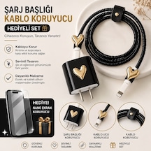 İphone 16 Uyumlu Nano Ekran Koruyucu Hediyeli Şarj Başlığı & Kablo Koruyucu Koruma Seti Sarı