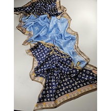 Miorel Scarfs Premium Kalite Lv Desen Vual İpek Şal Yeni Sezon Silk Scarfs Shawl Hijab Fular Mavi Turkuaz