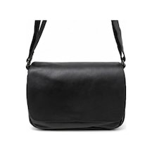 Levano Leather Hakiki Deri Kadın Omuz Çantası Kapaklı Günlük Kullanım Ayarlanabilir Askılı Çapraz Çanta Siyah