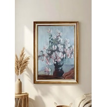 Vintage Gold Çerçeveli Dekoratif Tablo - Monet Kasımpatı Çiçekleri - 60x80 Cm