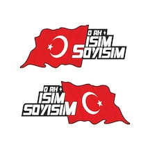 Kişiye Özel Türk Bayrağı 2 Adet Kan Grubu Sticker 01369