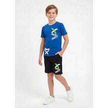 Fyk Kids X White Baskı Detaylı Yuvarlak Yaka Yazlık Erkek Çocuk Alt Üst Takım Mavi