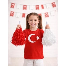 Kırmızı Beyaz Metalik Ponpon Milli Bayram Gösteri Ponponu 2'li
