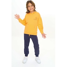 Toontoy Kids Toontoy Kız Çocuk Kapüşonlu Göğsü Yazı Baskılı Eşofman Takım Turuncu