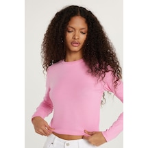 Tudors Kadın Slim Fit Dar Kesim Bisiklet Yaka Pembe Bluz-33370 Pembe