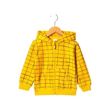 Kareli Desenli Cepli Kapüşonlu Hırka Sarı