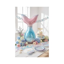 Pembe Mavi Denizkızı Kuyruğu Folyo Balon 50x81 Cm Denizkızı Temalı Çocuk Doğum Günü Parti Süsü Çok Renkli