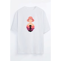 One Piece - Hasır Şapka - Luffy Anime Unisex Siyah - Beyaz Oversize T-shirt Beyaz