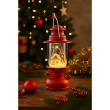 Yılbaşı Ledli Fener 14 Cm - Kırmızı Işık Gaz Lambası Desenli Dekoratif Masa Ve Ağaç Süsü Diğer