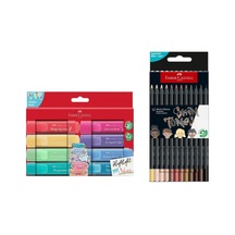 Faber Castell Textliner Pastel 8 Li Fosforlu Kalem Ve Black Edition 12 Renk Skin Tones Ten Renkleri Kuru Boya Seti İkisi Birarada Set Çok Renkli