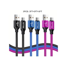 Sunshine011 Rıskoın 3 Adet Type-c Şarj Kablosu, Usb-c Veri Aktarım Şarj, 0.9m/3ft/35.43inch