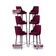 Canisa Tera Serisi 6 Mürdüm Sandalye 65 Cm Ada Mutfak Bar Sandalyesi Babyface Kumaş Siyah Metal Ayaklı Sandalyeler Mürdüm Ayaklar Siyah