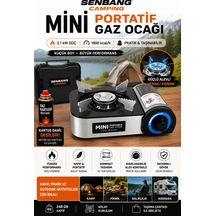 Senbang Camping Mini Portatif Gaz Ocağı 2.1 Kw Butan Kartuşlu Kamp Ocağı, Taşıma Çantalı Kompakt Piknik Ocağı Gri
