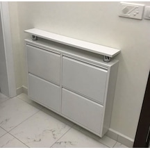 Kaser 2+2 Yatay Raflı Beyaz Metal Ayakkabılık Beyaz