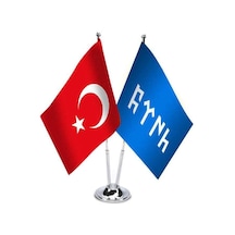 Göktürkçe Türk Yazılı Ve Türkiye - Saten İkili Masa Bayrağı Takım 1