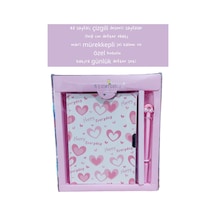 48 Sayfalı Çizgili Desenli Sayfalar 13x18 Cm Defter Ebatı Mavi Mürekkepli Jel Kalem Özel Kutulu 3