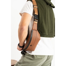M 431 Mega Bag Suni Deri Bel / Bodybag Çanta Taba