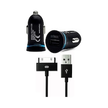 Syrox C29 Araç Şarj Aleti ve Iphone 4S Kablo Set 1A Siyah