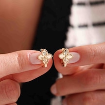 Sembolgold Aynalı Altın Clover Küpe