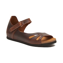 Comfortfusse Daisy - Kadın Ortopedik Hakiki Deri Sandalet Kahverengi Yağlı Deri