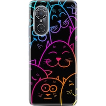 Huawei Nova 9 Se Kılıf Silikon Desen Neon Cats 1790 Siyah