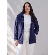 Lcw Curve Lacivert Büyük Beden Kadın Fermuarlı Sweatshirt