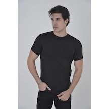 Primemagazam Erkek File Çepli T-shirt Kısa Kol Bisiklet Yaka Slimfit Tişört - Siyah Çeşitli