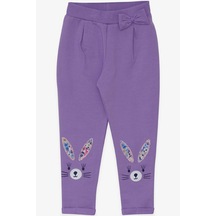 Breeze Kız Bebek Tayt Pantolon Tavşan Nakışlı Eflatun (9 Ay-3 Yaş) Mor