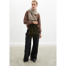 Peraluna Sorrel Scarf Çizgi Detaylı Püsküllü Kadın Triko Atkı - Sütlü Kahve Sütlü Kahve