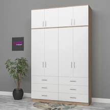 4 Kapılı Üstü Dolaplı Gardırop Mdf Antrasit