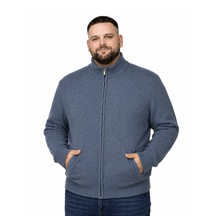Battalmoda Erkek Büyük Beden İndigo Hattush Dik Yaka Cepli Triko Hırka 3xl-4xl-5xl-6xl