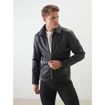 Lcwaıkıkı Classic Siyah Slim Fit Gömlek Yaka Erkek Deri Görünümlü Ceket