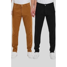 2'li Standart Kalıp Chino Pantolon Siyah ve Taba Renkleri Çok Renkli