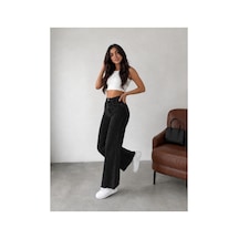 Kene Jeans Siyah Paça Kesik Yüksek Bel Boru Paça Kot/denim Jeans Pantolon Siyah