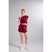 Holly Lolly Beli Lastikli Kontrast Dikişli Mini Rhode Şort Bordo